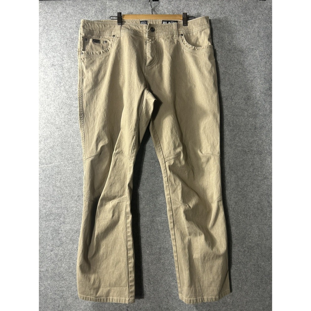 KÜHL Sykeout Kord Pants Men's 40x32 Tan Beige Vintage Patina Dye Hiking Outdoor
